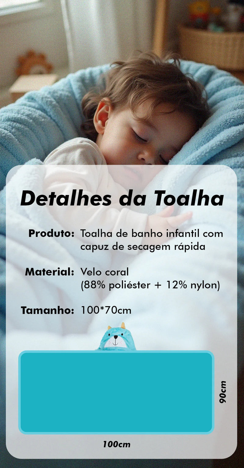 Toalha de Banho  Felpuda Capuz- Bebê Menino e Menina